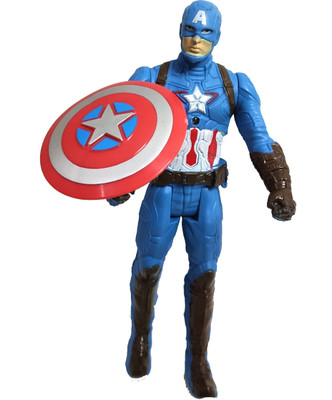 Cabin Hut CAPTION SHIELD HERO Super Action Figure Super Hero| Age of Kids Play Time| Super War Action Hero Caption famous hero with LED, Movable Parts and Light at Centre with Arms | Hero Figure with Detachable Parts and Arms - Set of 1 small figure (Blue, Red)(Multicolor)