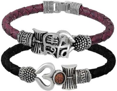 Veshnabi production Leather Garnet Brass Kada(Pack of 2)