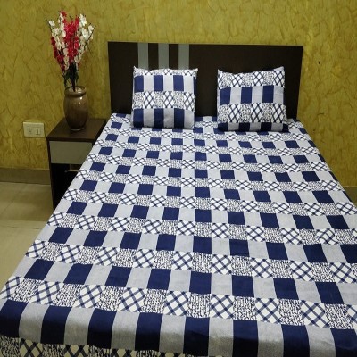 HHH FAB 150 TC Polycotton King Checkered Flat Bedsheet(Pack of 1, White)