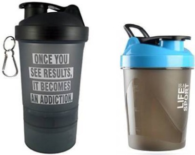 ALLIEDSALESINDIA ONCE YOU SEE RESULTS & life is a sport Combo-02 700 ml Shaker 600 ml Shaker(Pack of 2, Multicolor, Plastic)
