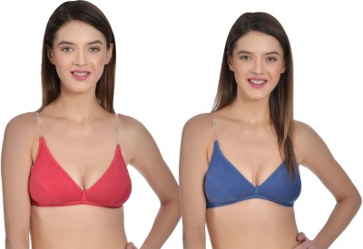 Aimly Women's Non-Padded Non-Wired Transparent Straps Regular Bra (Pack of 2) Women T-Shirt Non Padded Bra(Red, Blue)
