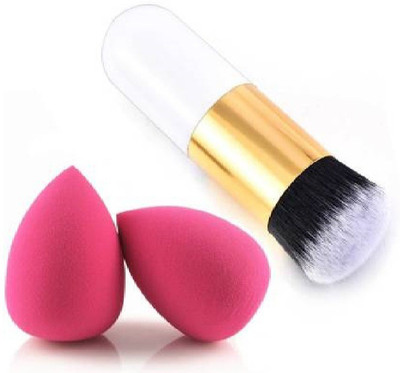 nnbb Soft Foundation Brush with 2 Sponge puff blender - (Pack of 3) (Pack of 3)(Pack of 3)