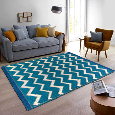 Linen Basics Blue Chenille Runner(5 ft,  X 7 ft, Rectangle)