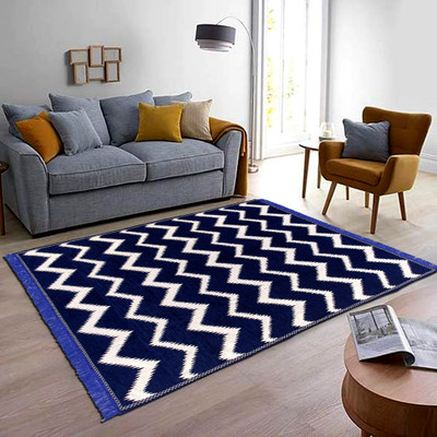 Linen Basics Polyester Floor Mat(Blue, Large)