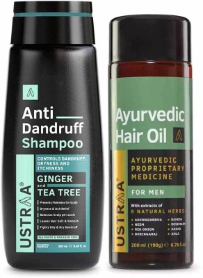 USTRAA Ayurvedic Hair Oil - 200ml & Anti Dandruff Shampoo - 250ml(2 Items in the set)