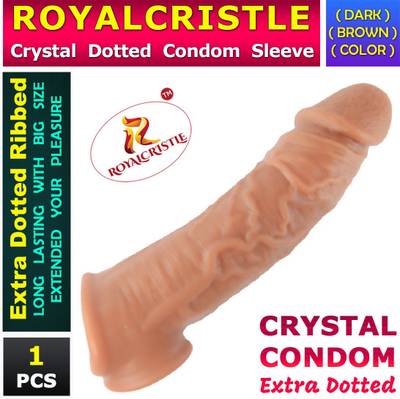 ROYALCRISTLE Condom with Crystal Sleeve Reusable Silicone Men Dotted Condom Sleeve Condom 