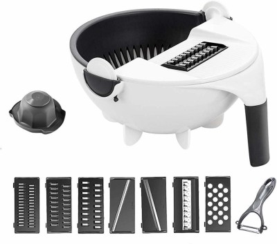 Fulkiza Multifunction Portable Vegetable Cutter 9 in 1 with Drain Basket Magic Rotat Vegetable & Fruit Grater & Slicer(Chopper and 9 Different Cutter)