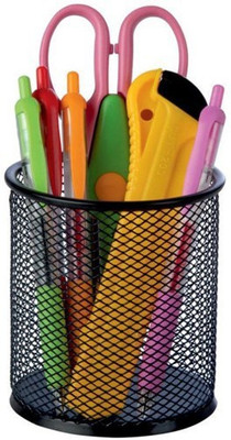 KHYATI 1 Compartments Steel Pen Stand(Black)