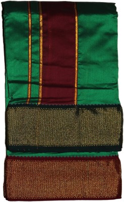 Prakasam Cotton Art Silk Men's Dark Green Panchakacham(9x5) dhoti & towel set Solid Men Dhoti