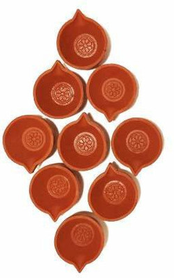 HndB Clay Diya for Diwali and Pooja Set of 10 Earthenware (Pack of 9) Table Diya Set(Height: 1.5 inch)