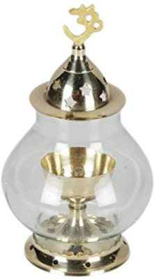 Dalvkot Akhand Diya Oil Lamp With Glass Cover Brass for Puja Home Decor Brass Table Diya(Height: 5.9 inch)
