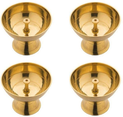 Dalvkot Kamal Diya Lamp Akhand Diya for Pooja and Diwali Set of 4 Brass (Pack of 4) Table Diya Set(Height: 2.3 inch)