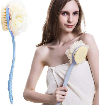 NOHUNT Back Scrubber Body Brush Loofah Dry Brushing Body Brush with handle for shower with Loofah, Bath Brush Mesh Sponge with Curved Handle for Men and Women, Pink, Blue
