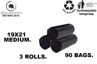 BRUZZLINE BLACK 19x21 pack of 3 ( 90 BAGS) Recyclable Garbage Bags. Medium 13 L Garbage Bag  Pack Of 90(90Bag )
