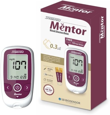 Standard Mentor Digital Blood Glucose Meter for self Diabetes testing monitor machine with complete medical device Kit - Glucometer(Magenta)