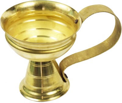 Real Craft Brass Jhuna Loban Burner Dhoop Dani Aarti Diya, Dhup Dan with Handle Dhoobakkal |Puja Dhoopakal/Pooja Dhoopkarandi|(5*8*5)Inch, Brass Incense Holder(Gold)