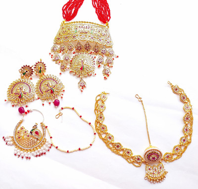 NIKYANKA Brass Gold-plated Gold, Red Jewellery Set(Pack of 1)