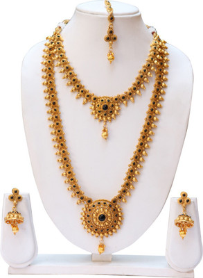 Ethnicking Brass, Copper, Alloy Gold-plated Maroon, Gold Jewellery Set(Pack of 1)