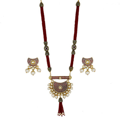 piah fashion Brass Jewel Set(Maroon)