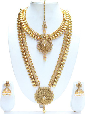 Ethnicking Brass, Copper, Alloy Gold-plated Maroon, Gold Jewellery Set(Pack of 1)