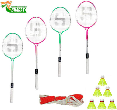WILLWIN COMBO SAMASH BADMINTION SET OF ( 4 RACQUET + 6 NAYLON PLASTIC SHUTTLES+ 1 NET) COMPLETE KIT Badminton Kit WILLWIN COMBO SAMASH BADMINTION SET OF ( 4 RACQUET + 6 NAYLON PLASTIC SHUTTLES+ 1 NET) COMPLETE KIT Badminton Kit