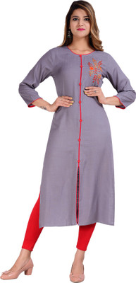 Glowworld Women Woven Design Straight Kurta(Grey)