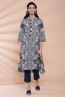 BIBA Women Printed A-line Kurta(Black)