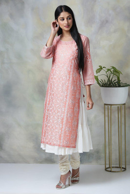 BIBA Women Printed A-line Kurta(Pink)