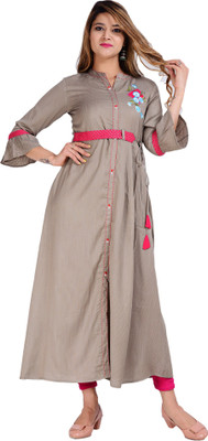 Glowworld Women Embroidered A-line Kurta(Grey)