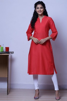 BIBA Women Solid Straight Kurta(Orange)