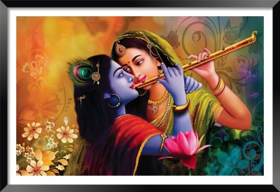 DBrush Lord Radha Krishna Painting Without Glass For Living Room and Office Wall Art Synthetic wood (Variation 1) Digital Reprint 12 inch x 18 inch Painting(With Frame)