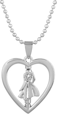 RN RN Silver Plated Brass, Revoling Heart shape, Couple Design, Necklace Jewellery Pendant locket for men and Women Silver Brass Locket