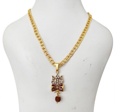 DCASE Lord Shiva Tishool,Damru Religious Design Pendant With Goden Chain Gold-plated Alloy, Brass Pendant