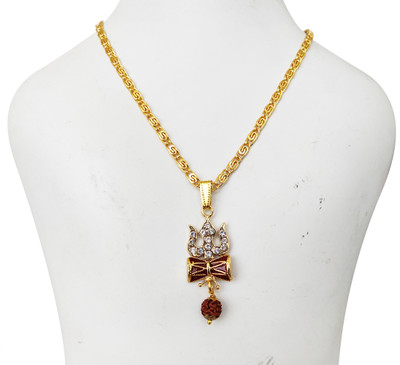 Duepio Trishool,Damru,Rudraksh Pendant With Golden Snake Chain(20-22inch) Gold-plated Alloy Pendant
