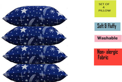 THEBEGPACK COLLECTION Microfibre, Polyester Fibre Geometric Sleeping Pillow Pack of 4(Blue)