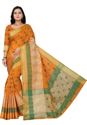 MAHIJA SAREE Woven Banarasi Art Silk, Cotton Silk Saree(Orange)