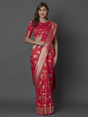 Divastri Self Design, Floral Print Kanjivaram Jacquard, Art Silk Saree(Red)