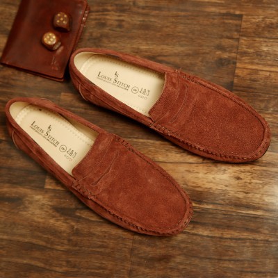 LOUIS STITCH Rose Wood Red Men's Suede Leather Loafer Slip ons Moccasins Casual Loafers Loafers For Men(Maroon)