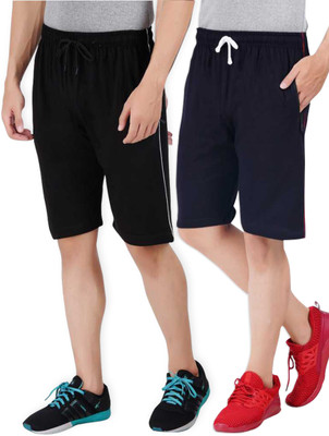 Thirteen Eleven Self Design Men Black, Dark Blue Regular Shorts