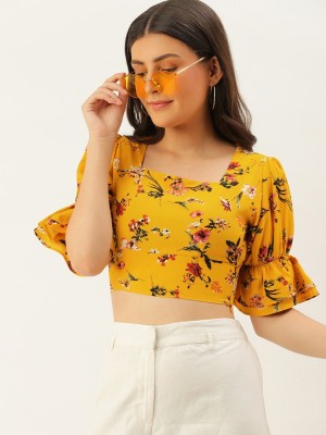 Berrylush Casual Half Sleeve Printed Women Yellow Top