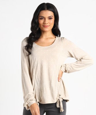 MARKS & SPENCER Casual Full Sleeve Printed Women Beige Top