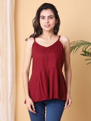 SHRI KRISHNA FASHION Casual Sleeveless Solid Women Maroon Top