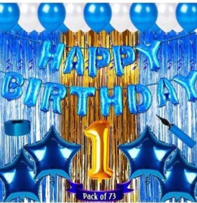 Viraat Solid Blue Birthday combo for 1 Year old baby (Pack of 73) Balloon(Blue, Gold, Pack of 73)