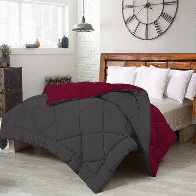 Riyans group Checkered Double Comforter for  Heavy Winter(Microfiber, Maroon/Grey)