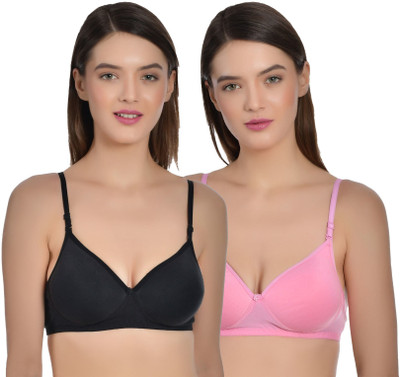 Aimly Women's Cotton Seamless Padded Non-Wired Moderate Coverage Removable Strap Bra (PACK OF 2) Women Push-up Heavily Padded Bra(Multicolor)