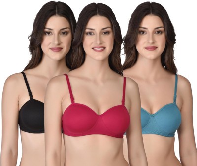 small candy Women's Cotton Lightly Soft Padded Wirefree T-Shirt Push-up Everyday Bra (Combo Pack 3, Pink, Black, Blue -30B) Women T-Shirt Lightly Padded Bra(Multicolor)