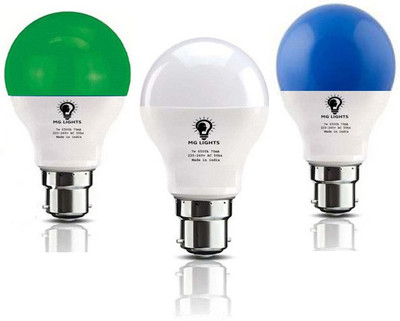 mg lights 7 W Basic Arbitrary B22 LED Bulb(White, Green, Red, Pack of 3)