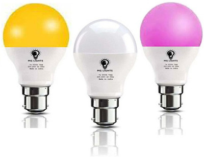 mg lights 7 W Basic Arbitrary B22 LED Bulb(White, Yellow, Pink, Pack of 3)