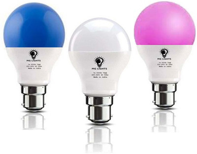 mg lights 7 W Basic Arbitrary B22 LED Bulb(White, Pink, Blue, Pack of 3)
