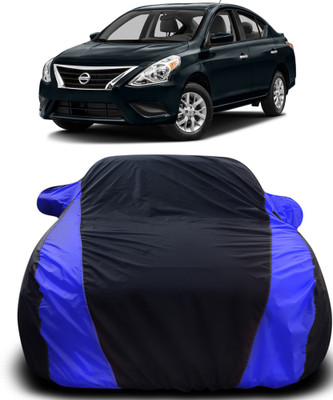 Gavya Car Cover For Nissan Versa (With Mirror Pockets)(Black, Blue)